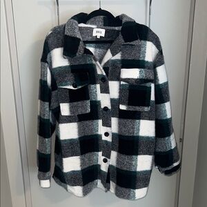 BKE Women’s Checkered Button Down Jacket - Black, Green, White (Never Worn)